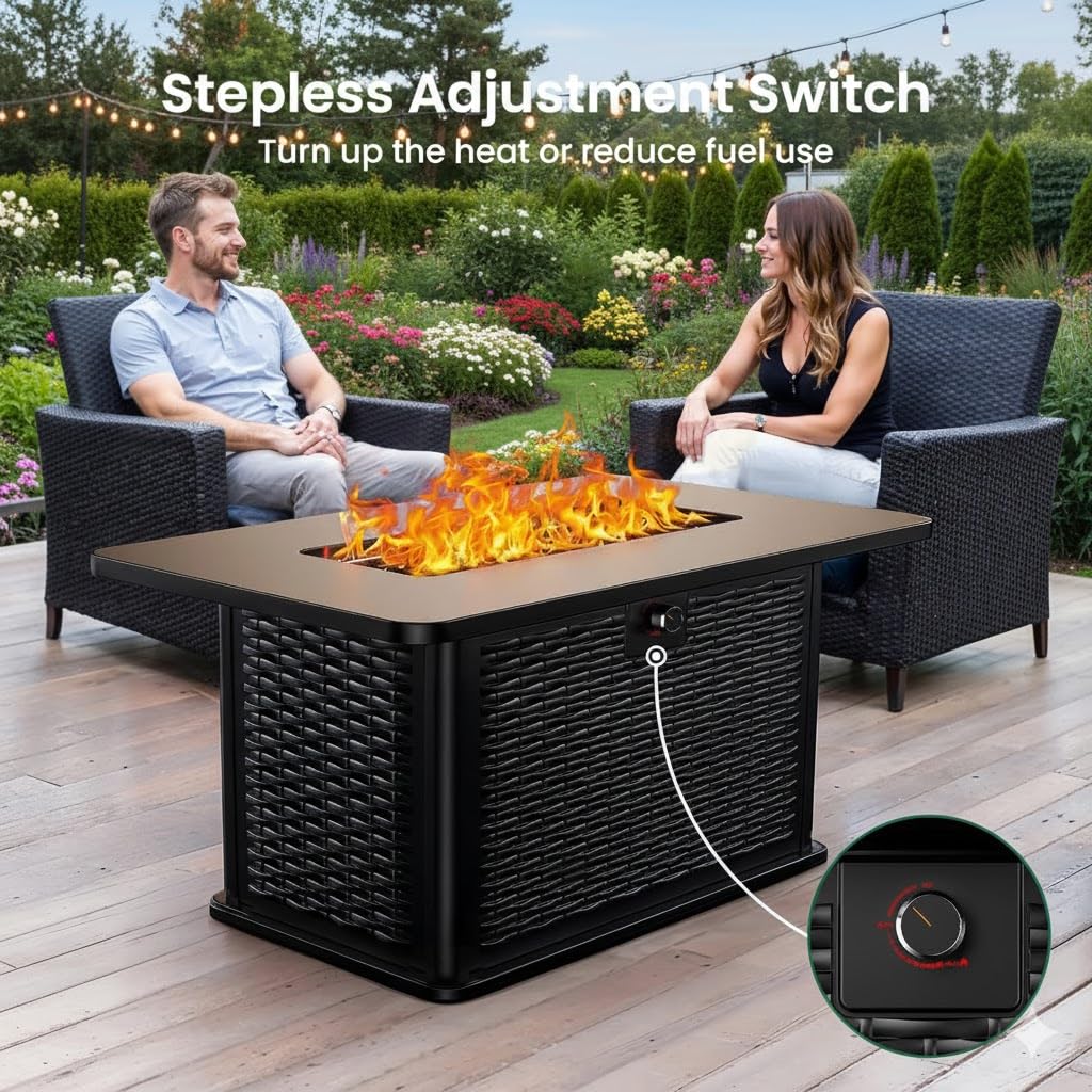 Ciays 43-Inch Rectangular Propane Fire Pit Table - 60,000 BTU, CSA-Certified 2-in-1 Design, 304 Stainless Steel H-Burner, Included Cover & Lava Rocks - Ideal for Gatherings & Parties