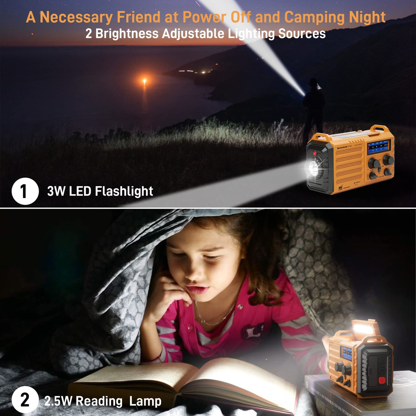 Eoxsmile Emergency Radio with NOAA Weather Alert, 5000mAh Solar Hand Crank Portable AM/FM Shortwave Radio, Rechargeable Battery Powered, USB Charger, Flashlight, SOS Alarm for Home Outdoor Survival