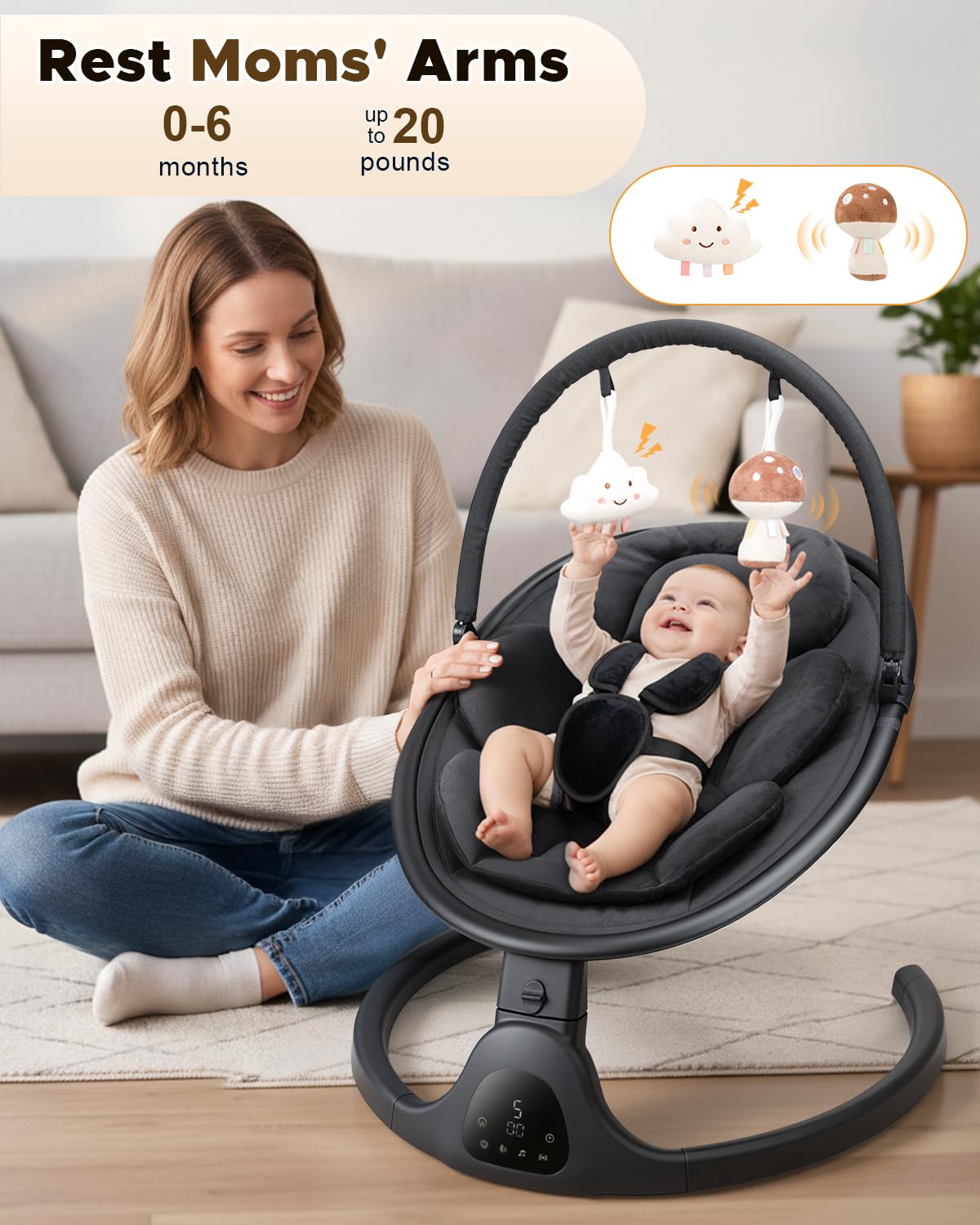 Baby Swing for Infants, Infant Swing with 5 Swing Speed, Built-in Lullabies, 5-Point Harness, Electric Infant Swing with Bluetooth for Indoor & Outdoor Use (Black)