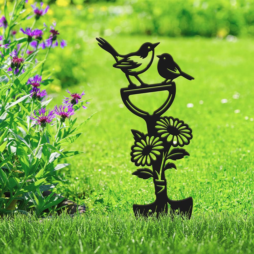 SUPERDANT Metal Garden Stake Bird Flower Silhouette Matte Black Powder Coated Iron Yard Art Decorative Plant Lawn Patio Courtyard Farmhouse Decoration Gift