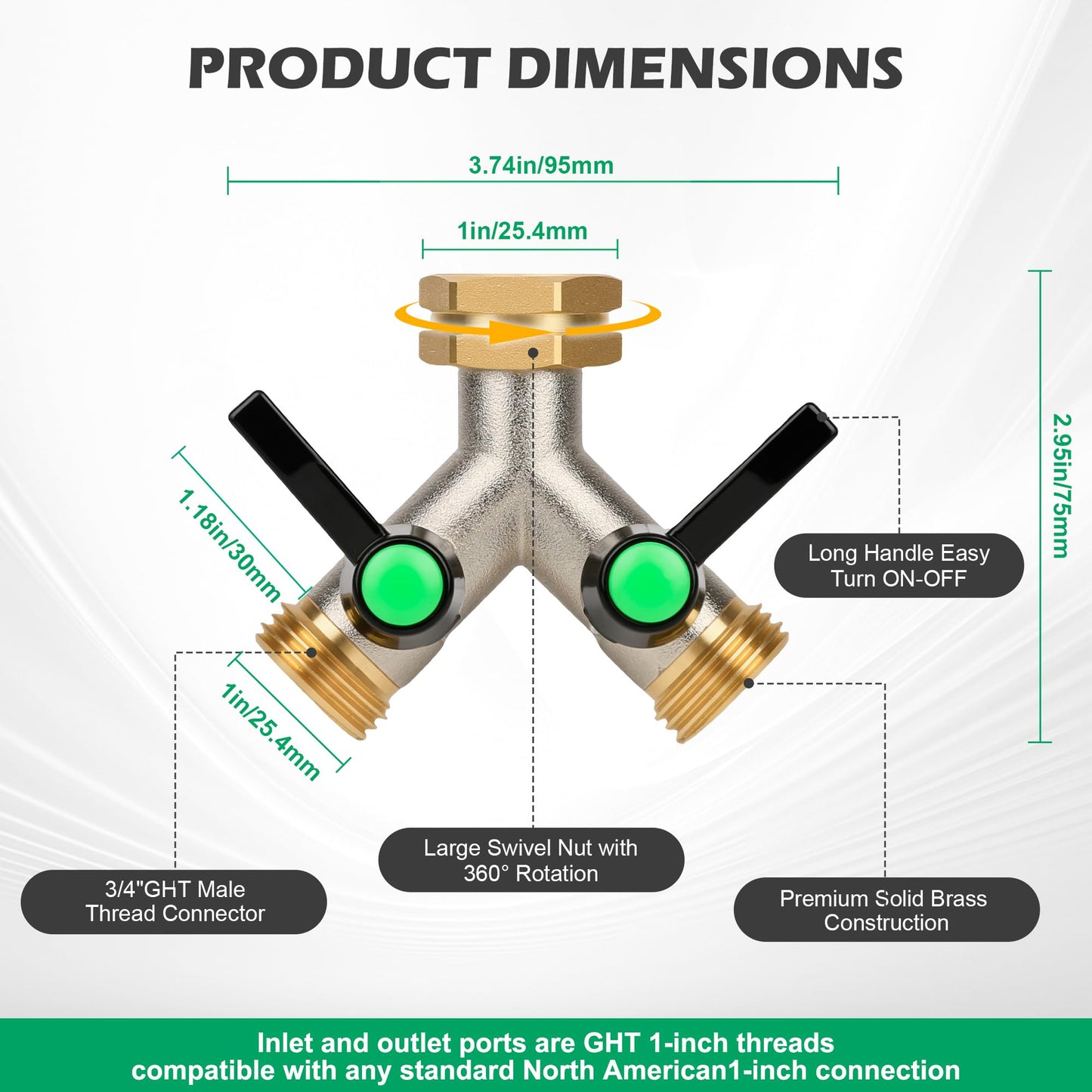 Love Is War Hose Splitter 2 Way, Heavy Duty Brass Garden Hose Splitter,Y Adapter Connector With 3/4 - Inch Ght Thread, Easy Turn On-Off Handle For Fauce.Connector For Lawn Irrigation.