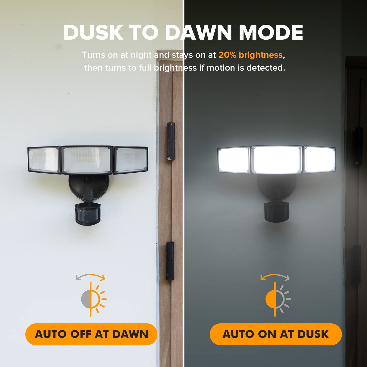 LUTEC 72W 7500LM LED Security Lights Motion Sensor Light Outdoor, 5000K Daylight, IP65 Waterproof, Dusk to Dawn, 3-Head Motion Detected Flood Light for Garage, Yard, Porch(Black)