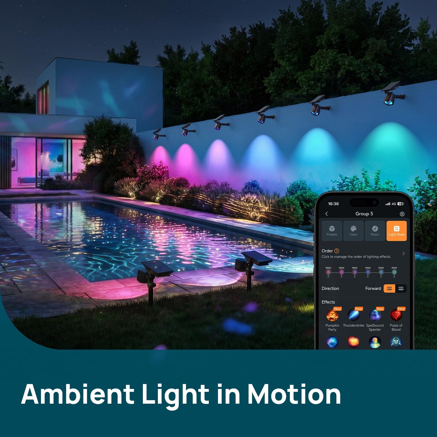 Linkind Smart Solar Lights Outdoor Waterproof SL6C, Dual-Ring Solar & USB Charging Solar Spotlights Outdoor Waterproof IP66, Color Changing Spot Light for Yard, Tree, Landscape, House, 4 Pack