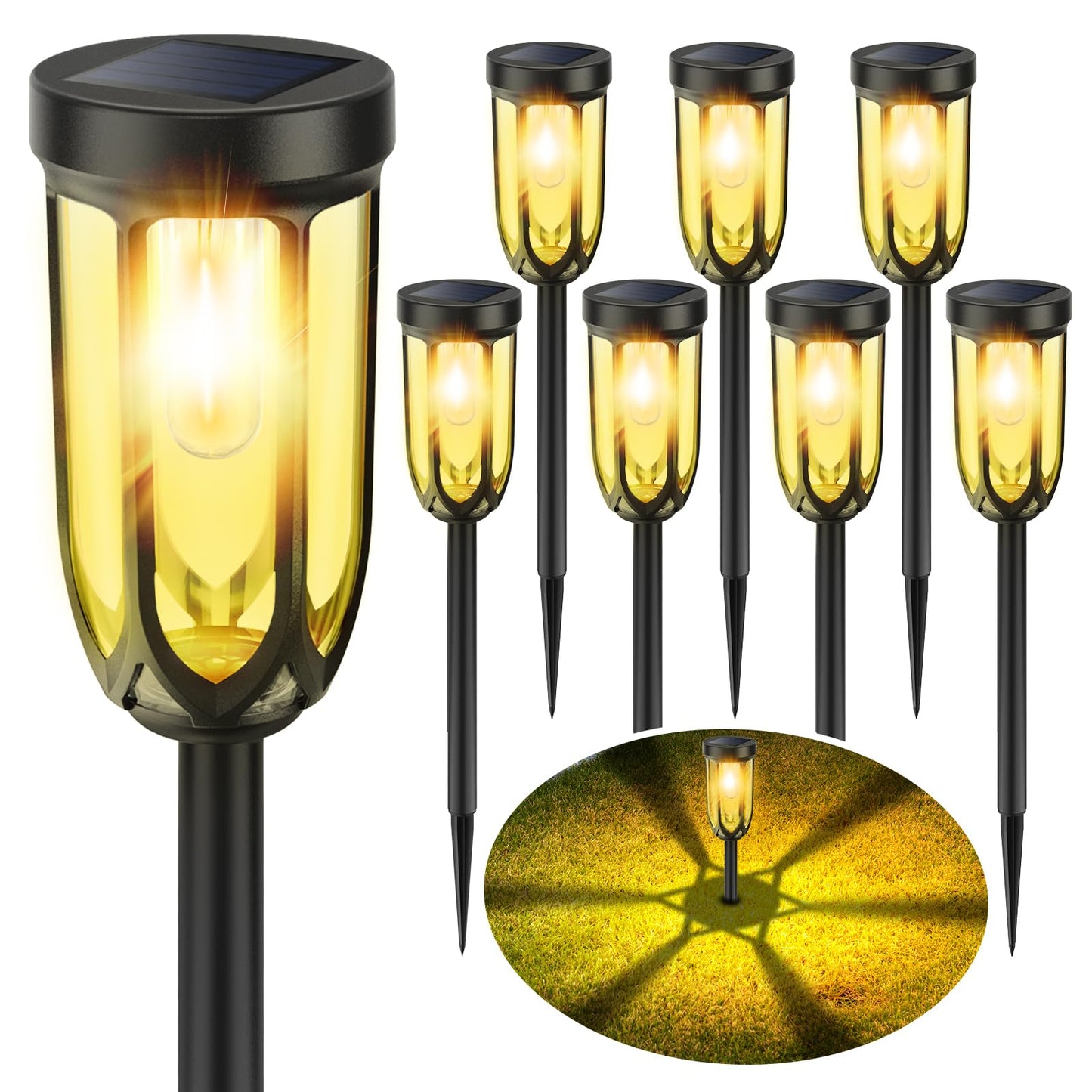 Barleit Solar Lights Outdoor 8 Pack, Solar Pathway Lights, Solar Lights Outdoor Waterproof IP65, Bright Auto On/Off Garden Lights, Solar Landscape Lights for Driveway Walkway Lawn Yard (Warm White)
