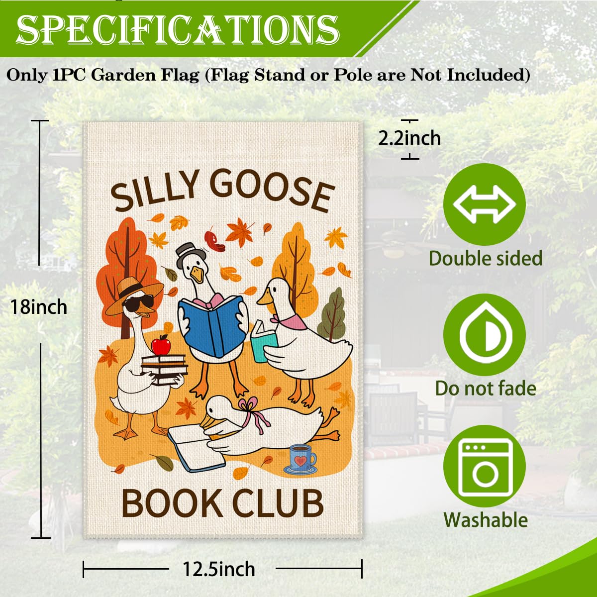 Hafhue Silly Goose Book Club Garden Flag, 12 x 18 Inch Double Sided Funny Duck Book Yard Garden Lawn Porch Court Decor Flag, Fall Season Bookworm Gifts for Book Goose Lover Librarian Books Club Member
