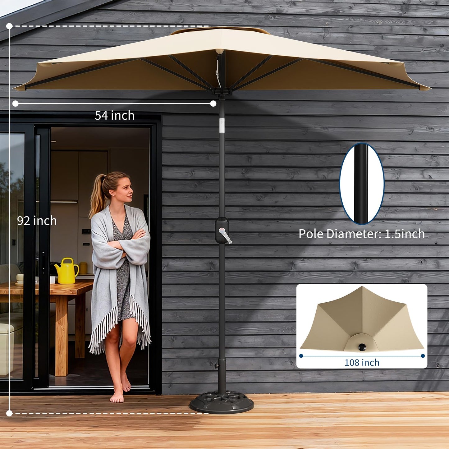 Garvee Patio Umbrella 9FT - Half Umbrella Outdoor with Smooth Crank Lift, Outdoor Shade Canopy for Patio, Backyard, Garden, Deck, Balcony -Tan