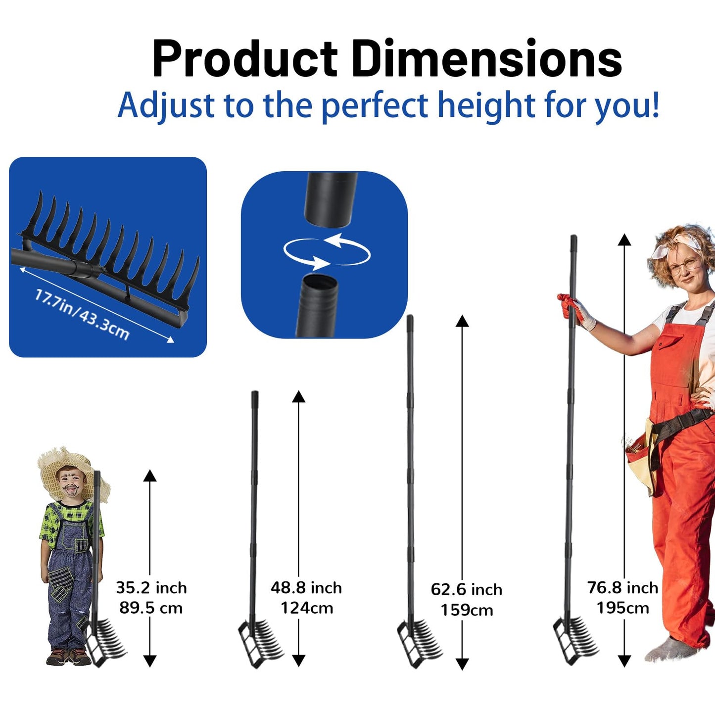Garden Hoe Stirrup Hoe Weeding Tools, 2-in-1 Garden Hoe for Weeding with 76.8" Adjustable Handle, Heavy Duty Gardening Tools with 12 Tines for Weeding, Loosening, Digging and Cultivation