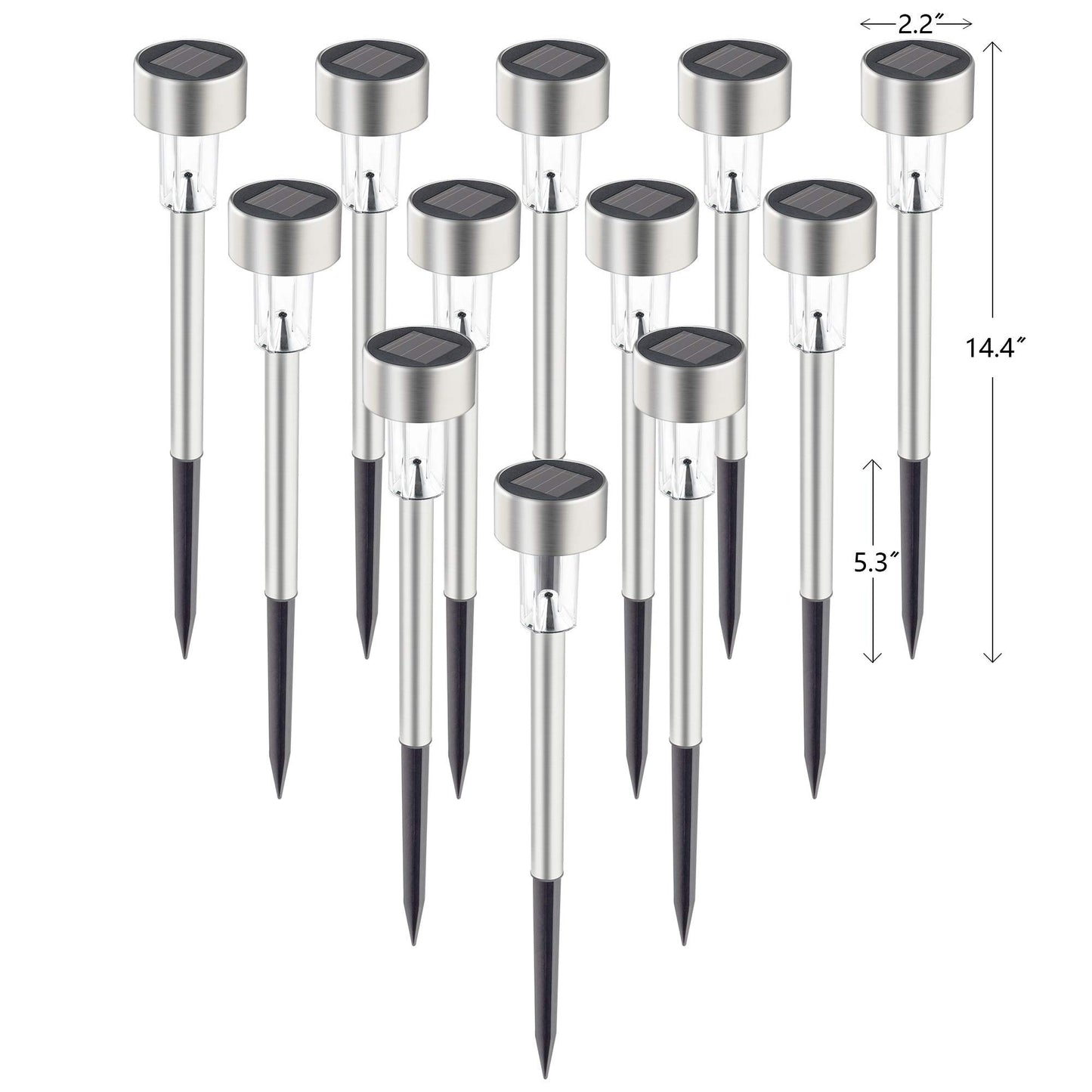 GIGALUMI Solar Pathway Lights, Stainless Steel IP44 Waterproof Auto On/Off Outdoor LED Solar Landscape Lights for Garden, Yard, Patio, Path and Walkway(12 Pack, Warm White)
