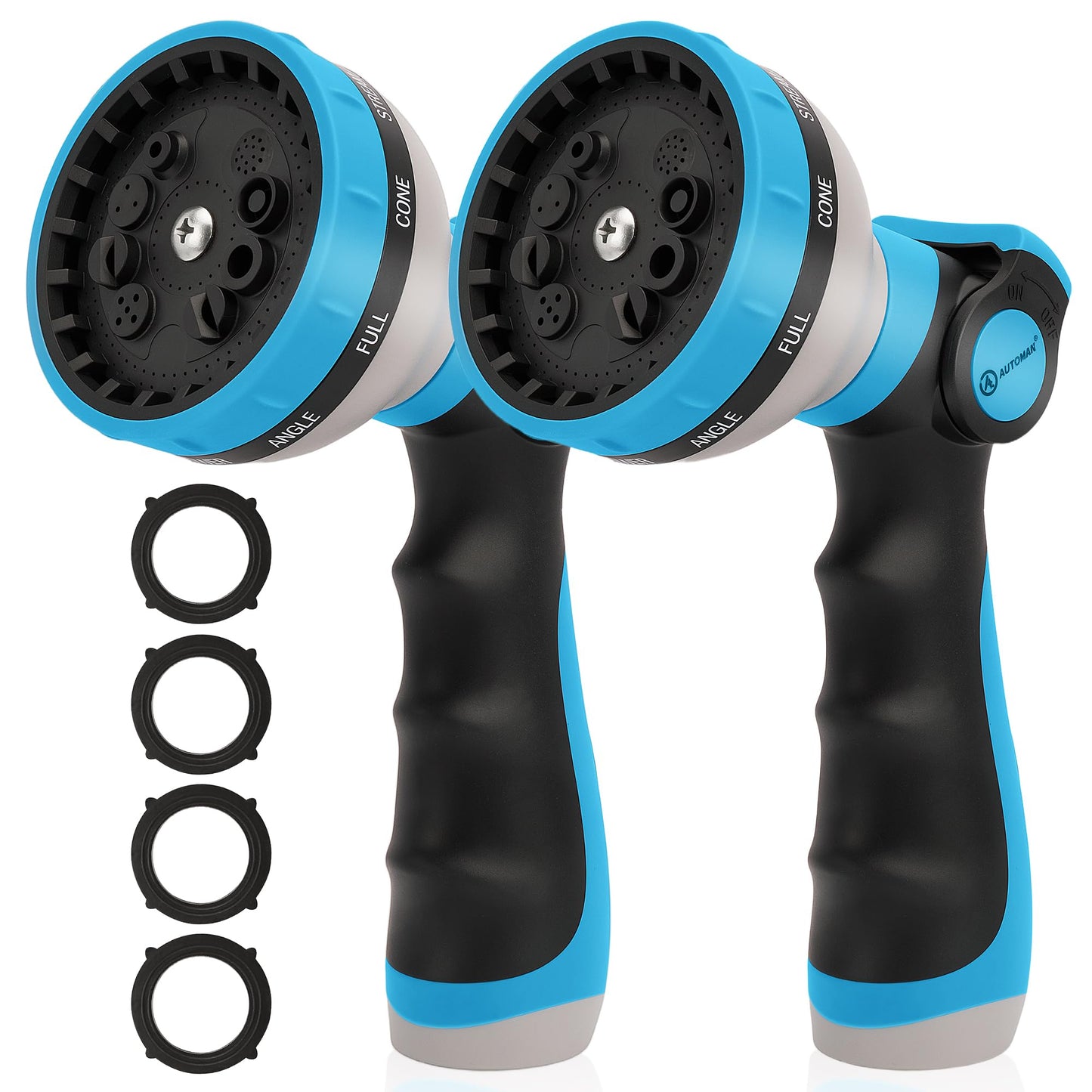 AUTOMAN Garden Hose Nozzle Sprayer - 10 Spray Patterns, 2 Pack Thumb Control Water Hose Nozzle Outdoor, Heavy Duty Spray Nozzles for Watering Garden, Cleaning Window, Washing Car, Showering Pets