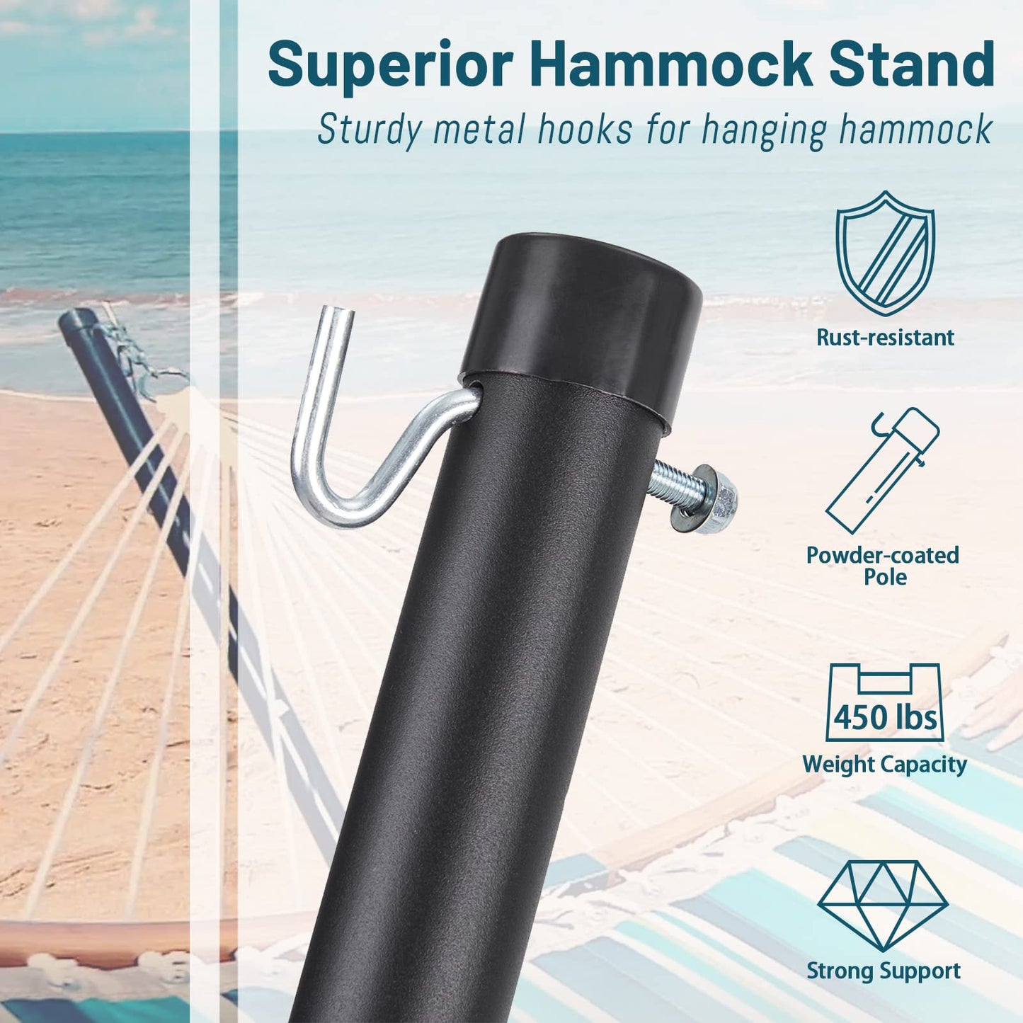 SUPERJARE 12 FT Hammock Stand Only, 450 lbs Capacity Heavy Duty Steel Hammock Stand, Portable Carrying Bag, 2 Person, Rust-Resistant Finish, Perfect for Patio, Camping, Indoor, Outdoor - Black