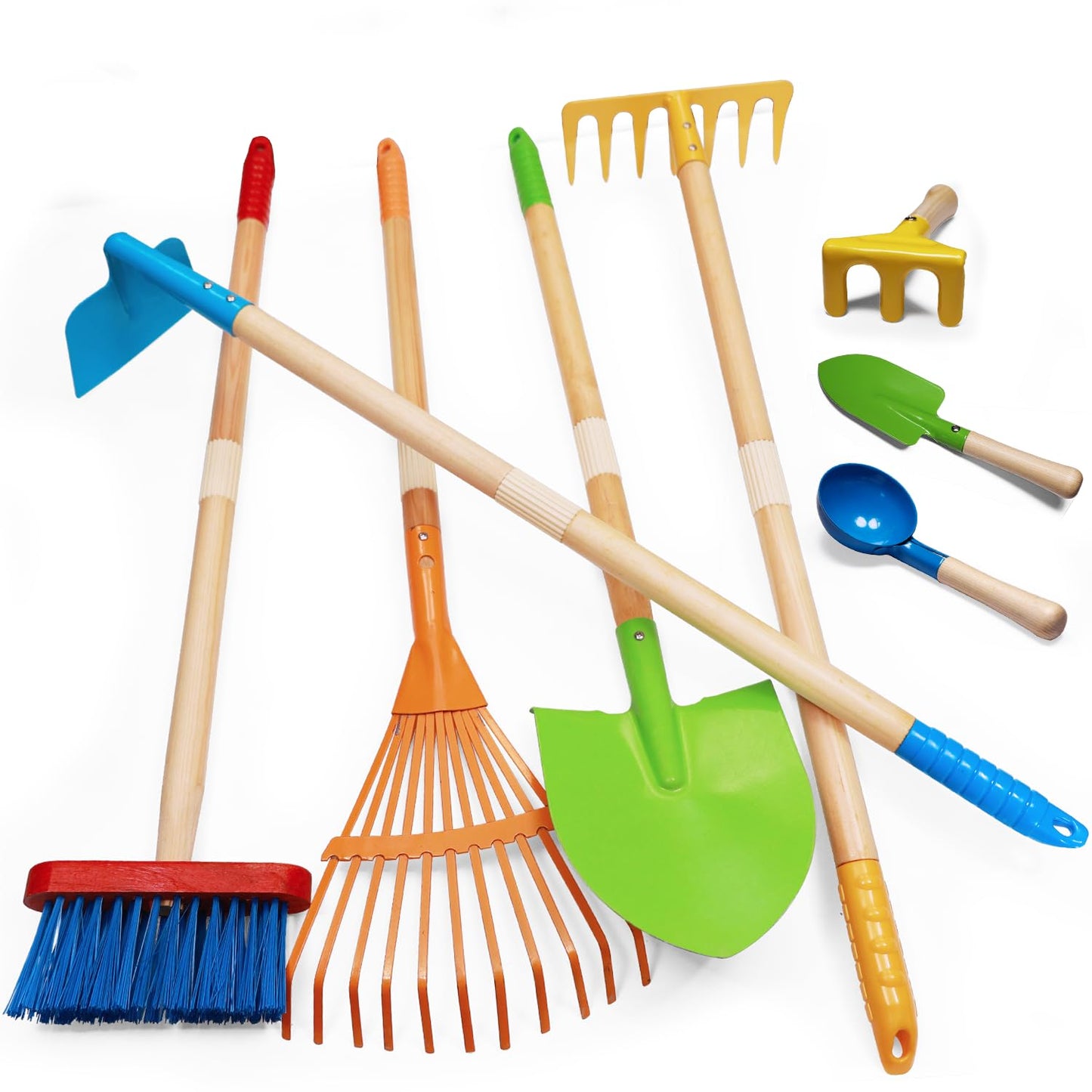 POMIKU Toddler Gardening Tools, Kids Rake and Shovel Set for Digging Dirt, Children Broom for Outdoor Yard Garden Camping, Montessori Toys for Ages 3 4 5 6 7 8 Years Old (8PCS)
