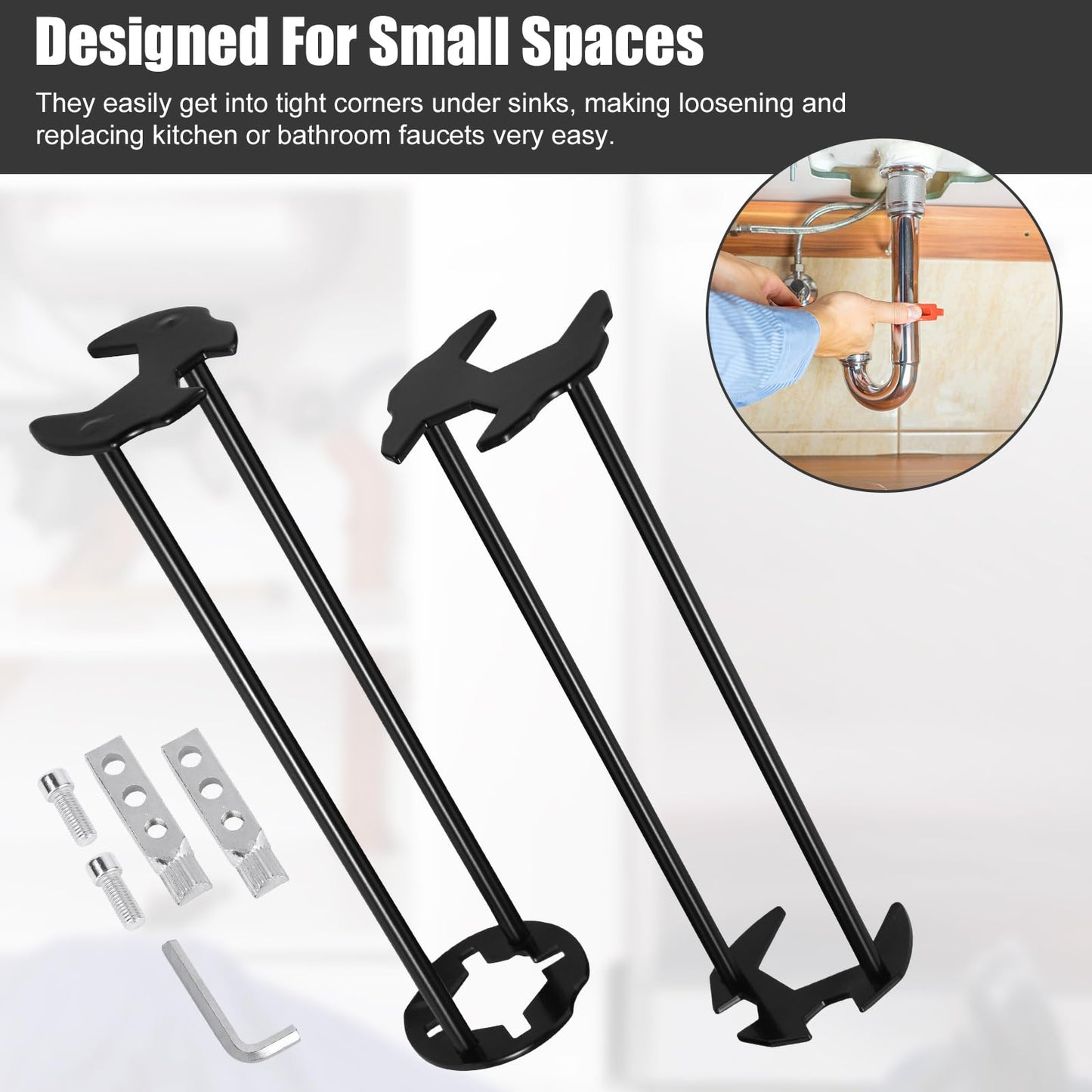 NQEUEPN 2pcs Multifunctional Sink Wrench & Extractor Tool Set, 7 Sizes Basin Faucet Wrench Universal Four-Claw Hexagon Spanner for Tight Space Plumbing Installation and Drain Pipe Nut Removal