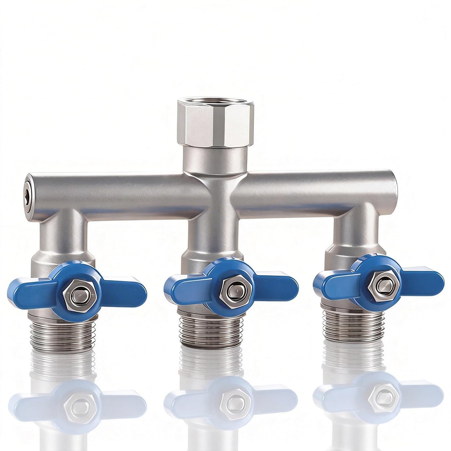 304 Stainless Steel Garden Hose Splitter 3 Way Heavy Duty, Full Flow T Valve Water Hose Splitter With 2.1" Extra Long Handle, Lead-free，3/4" GHT Thread Connector For Outdoor Spigot Faucet