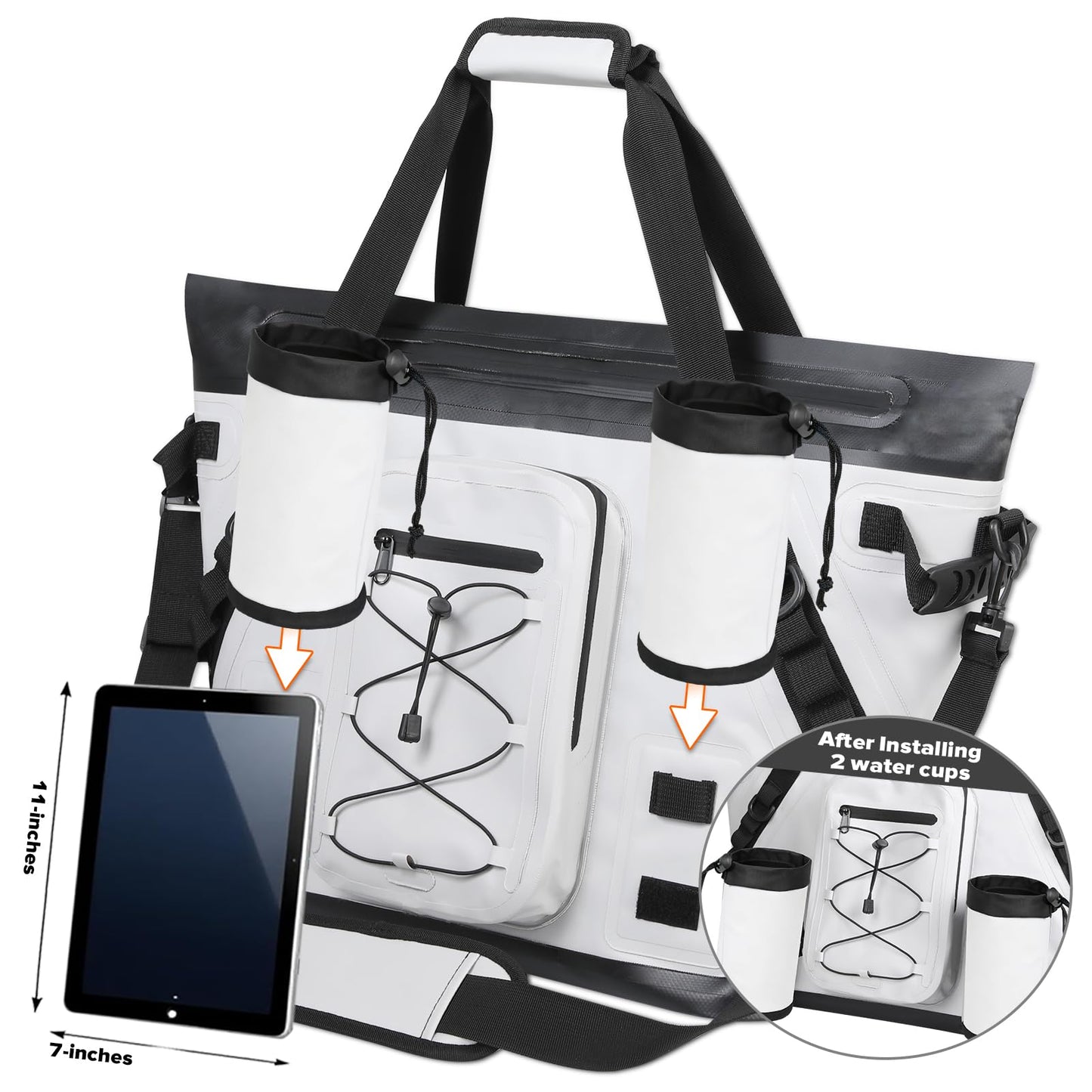 MORXPLOR Cooler Bag Soft Insulated Tote For Beach Travel Grocery|Portable Large Ice Coolers with Handle,Shoudlder Strap,6 Ice Packs and 2 Removeable Cup Holders,40 Can Capacity Food Delivery Tote Bags