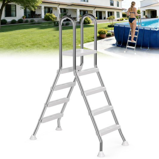 ROMIVO Above Ground Pool Ladder, 48" - 52" Adjustable, 304 Thickened Stainless Steel A-Frame 4-5-Step with Top Platform, Ultra-Stable Non-Slip Design for Family Pools