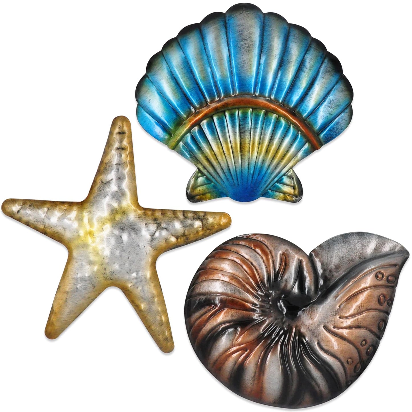 TERKEPT Metal Ocean Wall Sculptures Outdoor Metal Sea Star Conch Wall Art Decor Pool Garden Patio Bathroom Yard Farmhouse Fence Deck