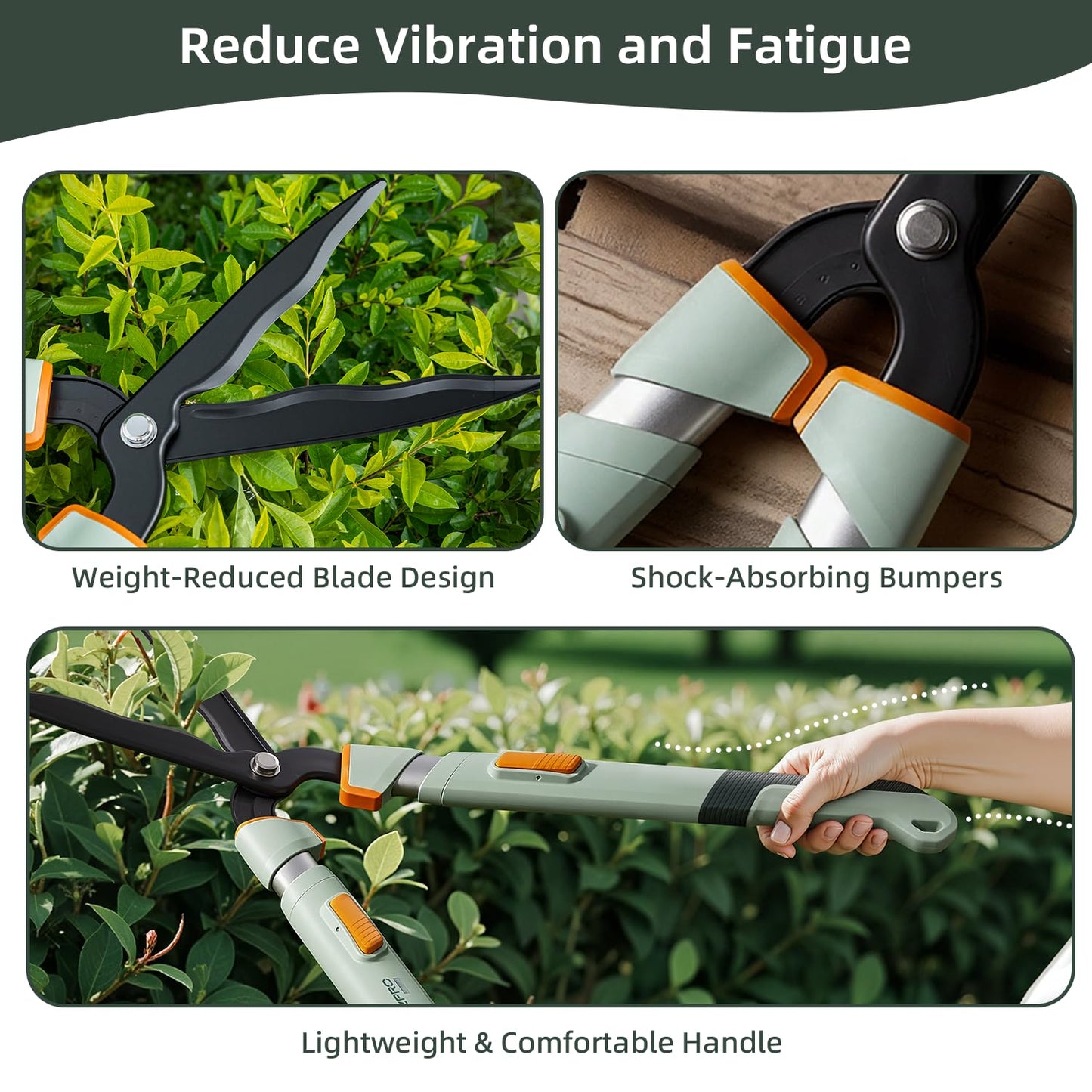 PrunePro Extendable Hedge Shears (27"-35") Wavy Stainless Steel Blades | Teflon Coated for Smooth Cuts | Lightweight Adjustable Garden Clippers for High Hedges & Bushes