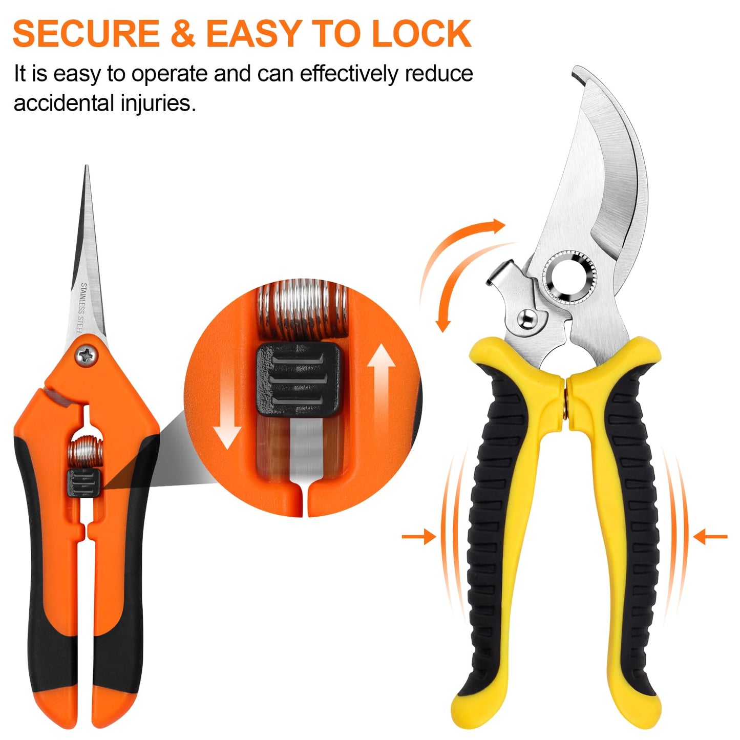 Oligei 2 Pack Stainless Steel Pruning Shears, Garden Shears, Garden Clippers, Gardening Tools Scissors with Soft Grip Handle