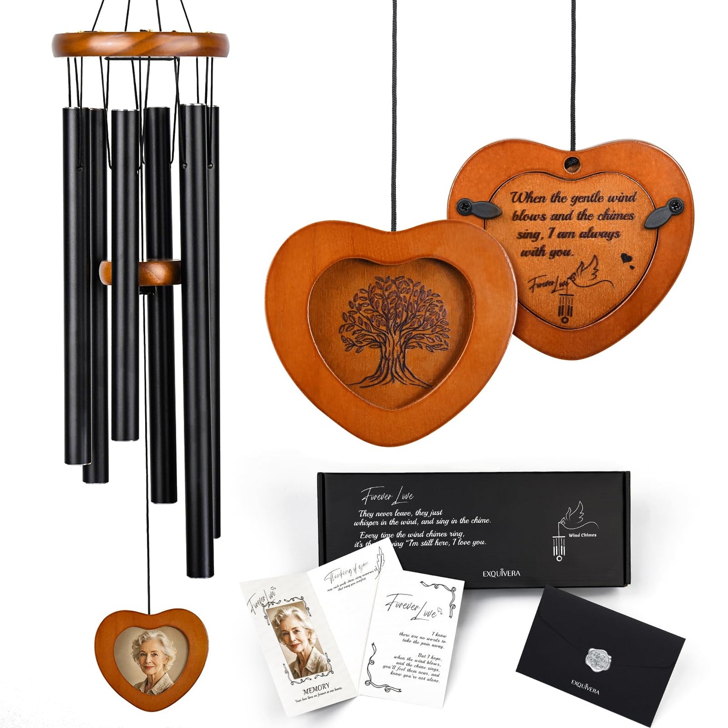 EXQUIVERA Wind Chimes for Loss of Loved One, Memorial Wind Chimes 32", Sympathy Wind Chimes in Memory, Deep Tone Outdoor Bereavement Condolence Gift for Mom Dad, Garden Decor
