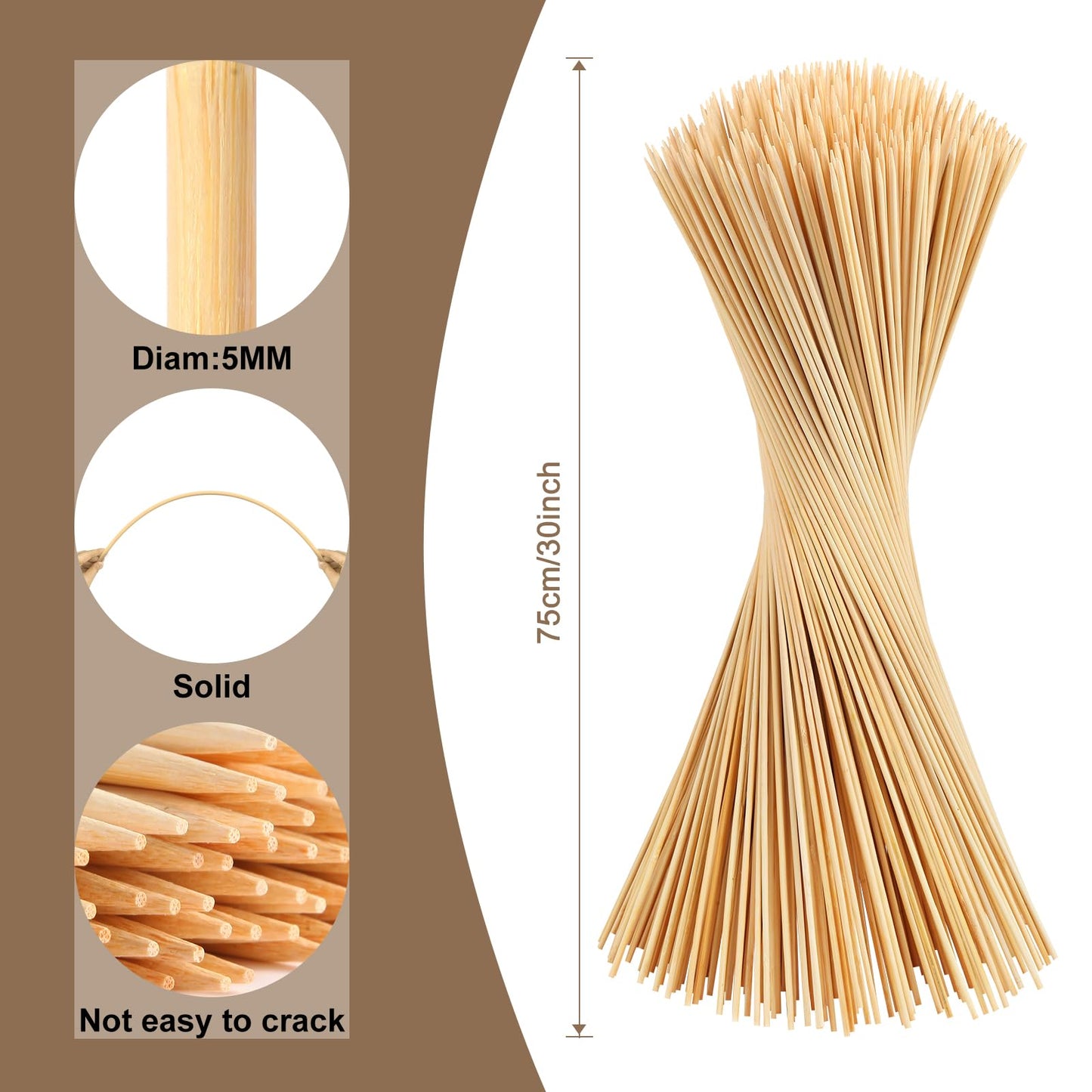 150 Pack Marshmallow Roasting Sticks, 30 Inch Smores Stick Extra Long for Fire Pit, 5mm Thick Bamboo Barbecue Skewers Outdoor for BBQ Kabob Grilling, Campfire, Hotdog, Plant Support