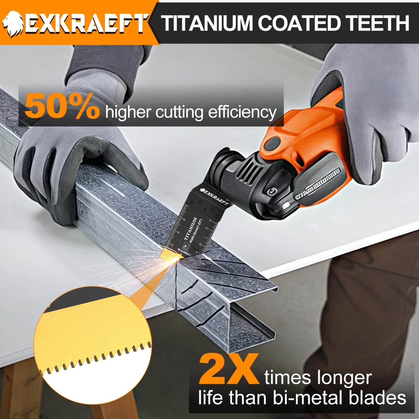 EXKRAEFT 18 PCS Titanium Oscillating Tool Blade, Professional Universal Multitool Blades for Wood Plastic Metal, Multi Tool Blades Kits Fit Dewalt Milwaukee Ryobi Rockwell Fein