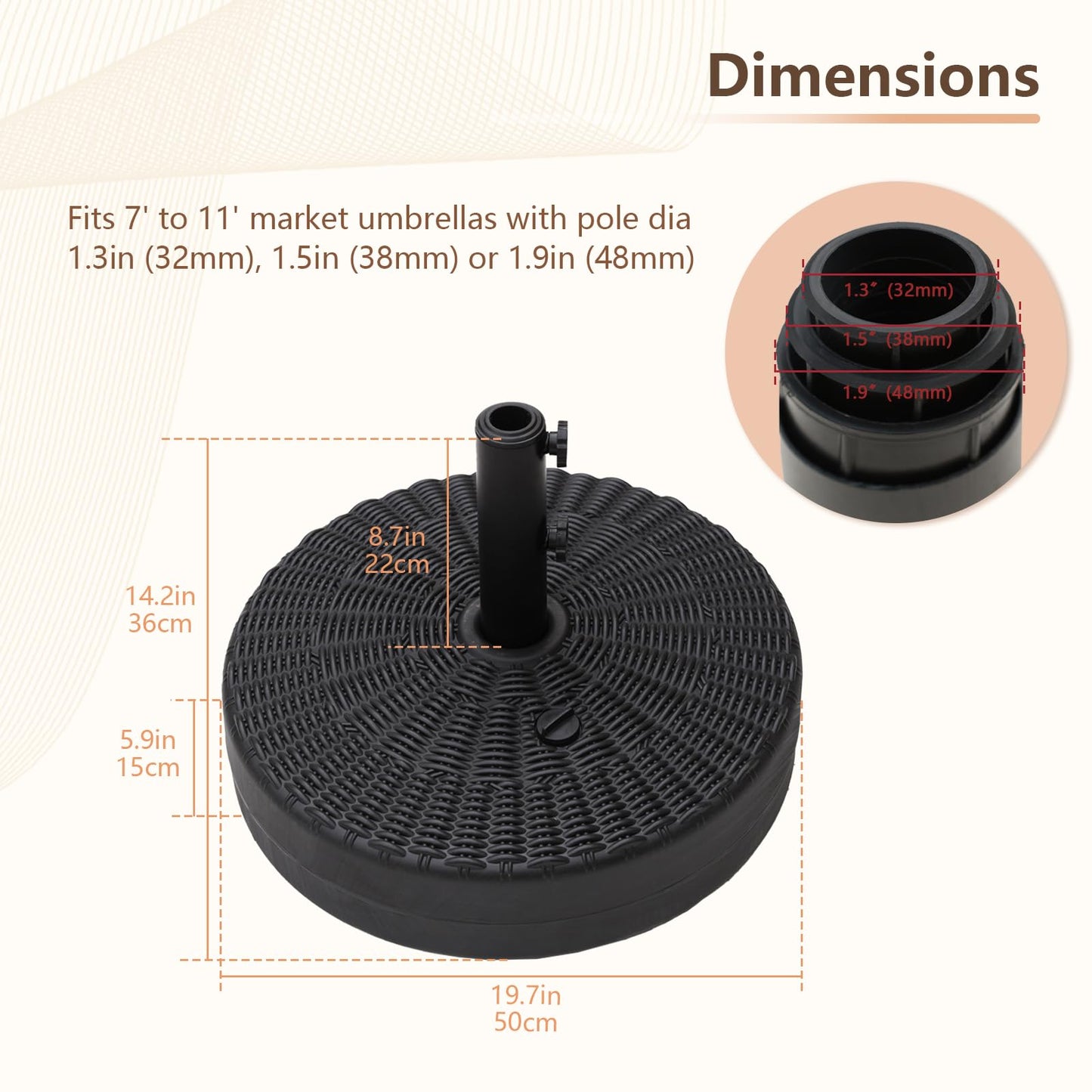 C-Hopetree 88 lb Heavy Duty Water Fillable Round Base Stand Weight for Patio Outdoor Market Table Umbrella, Black