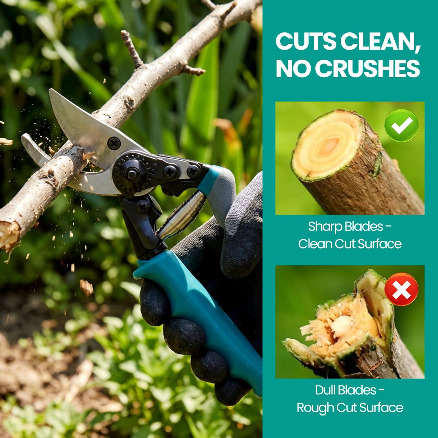 S2U Pruning Shears Heavy Duty - SK5 Carbon Steel Garden Shears for 4/5" Branches, Ergonomic Rotating Handle Tree Trimmers with Extra Blade, Spring & Safety Lock, Professional Hand Pruners & Snips