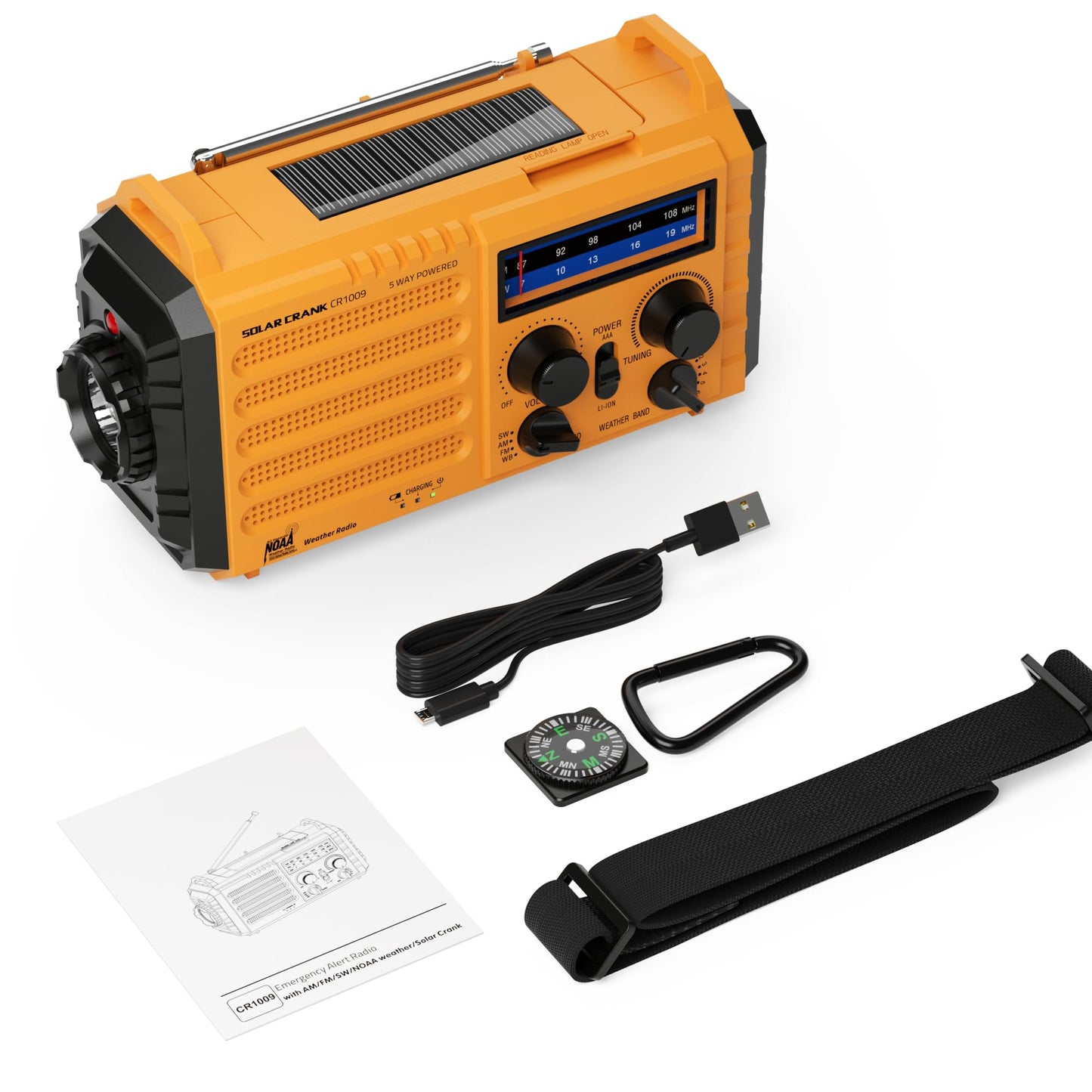Eoxsmile Emergency Radio with NOAA Weather Alert, 5000mAh Solar Hand Crank Portable AM/FM Shortwave Radio, Rechargeable Battery Powered, USB Charger, Flashlight, SOS Alarm for Home Outdoor Survival