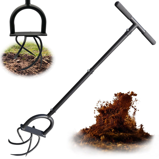 Hand Tiller Garden Claw, 4-Tine Twist Tiller Cultivator for Soil Loosening, Lawn Aeration, and Garden Bed Preparation - Durable, Adjustable, and Easy to Use Garden Tool