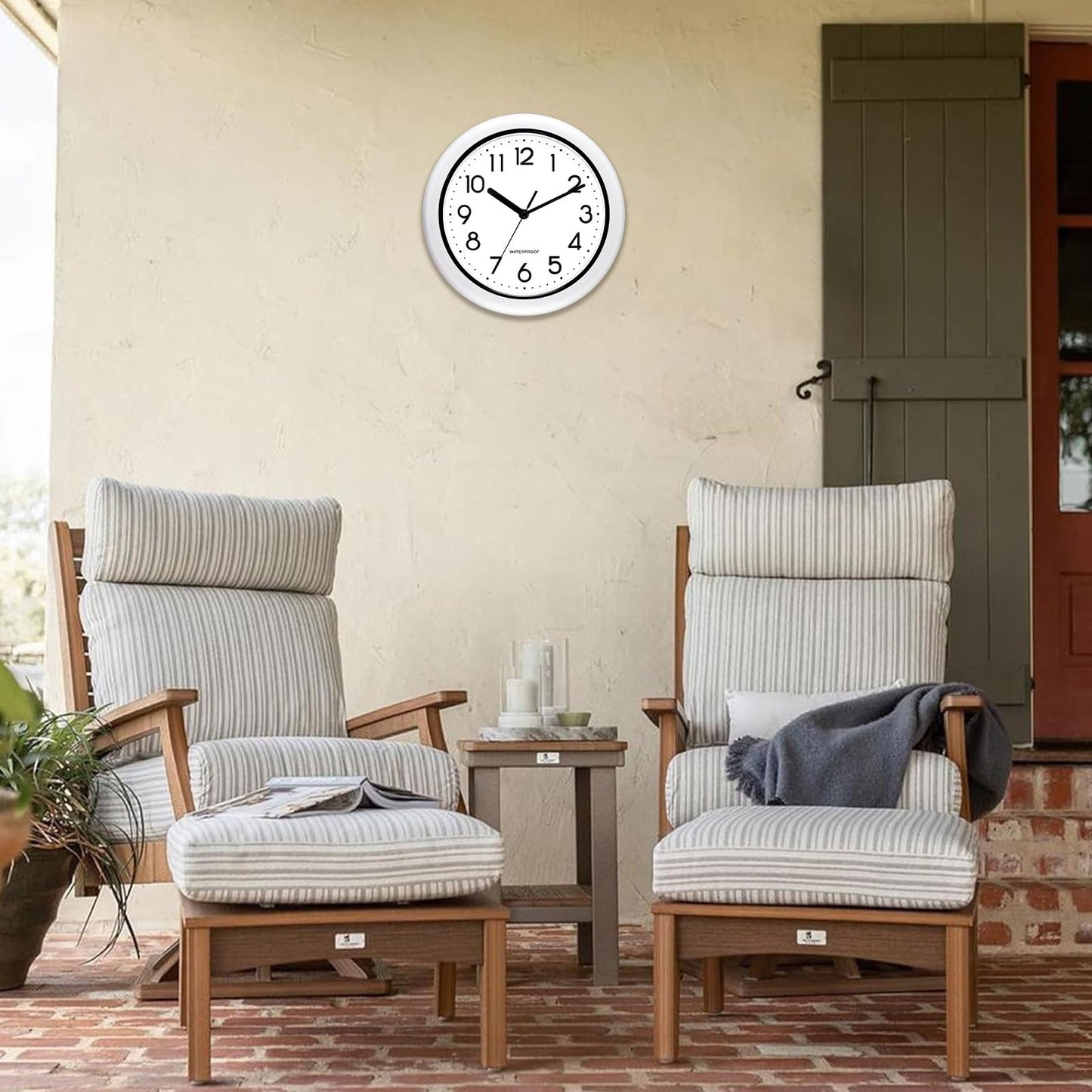 Caysie 10 Inch Sealed Indoor Outdoor Clock Waterproof, Silent Battery Operated Weatherproof Wall Clocks for Pool Patio Outside Home (White)
