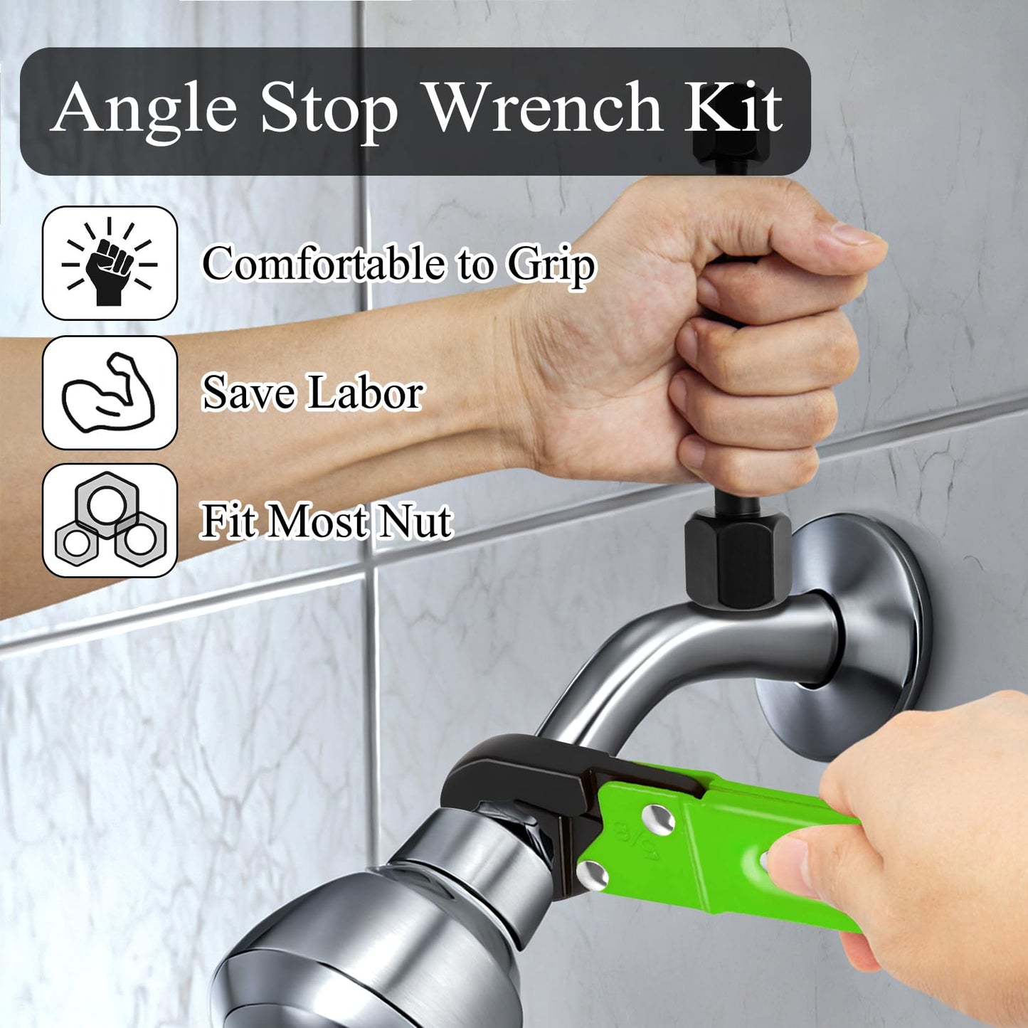 Ponpon Angle Stop Wrench Kit, Plumbing Tools, Angle-on Plumber Wrench for Quick And Hassle-Free Angle Stop And Supply Nut Installations(Green-A)