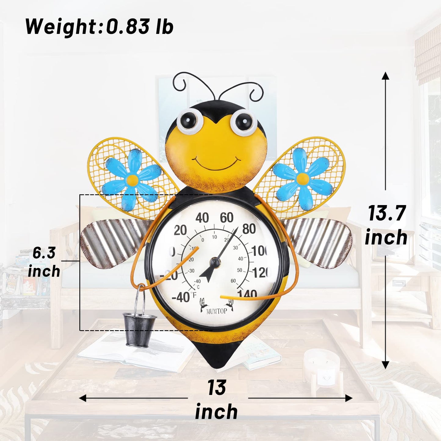 MUMTOP Indoor Outdoor Thermometer, Bees Large Number Wall Mounted Thermometer for Patio, Yard, Garden