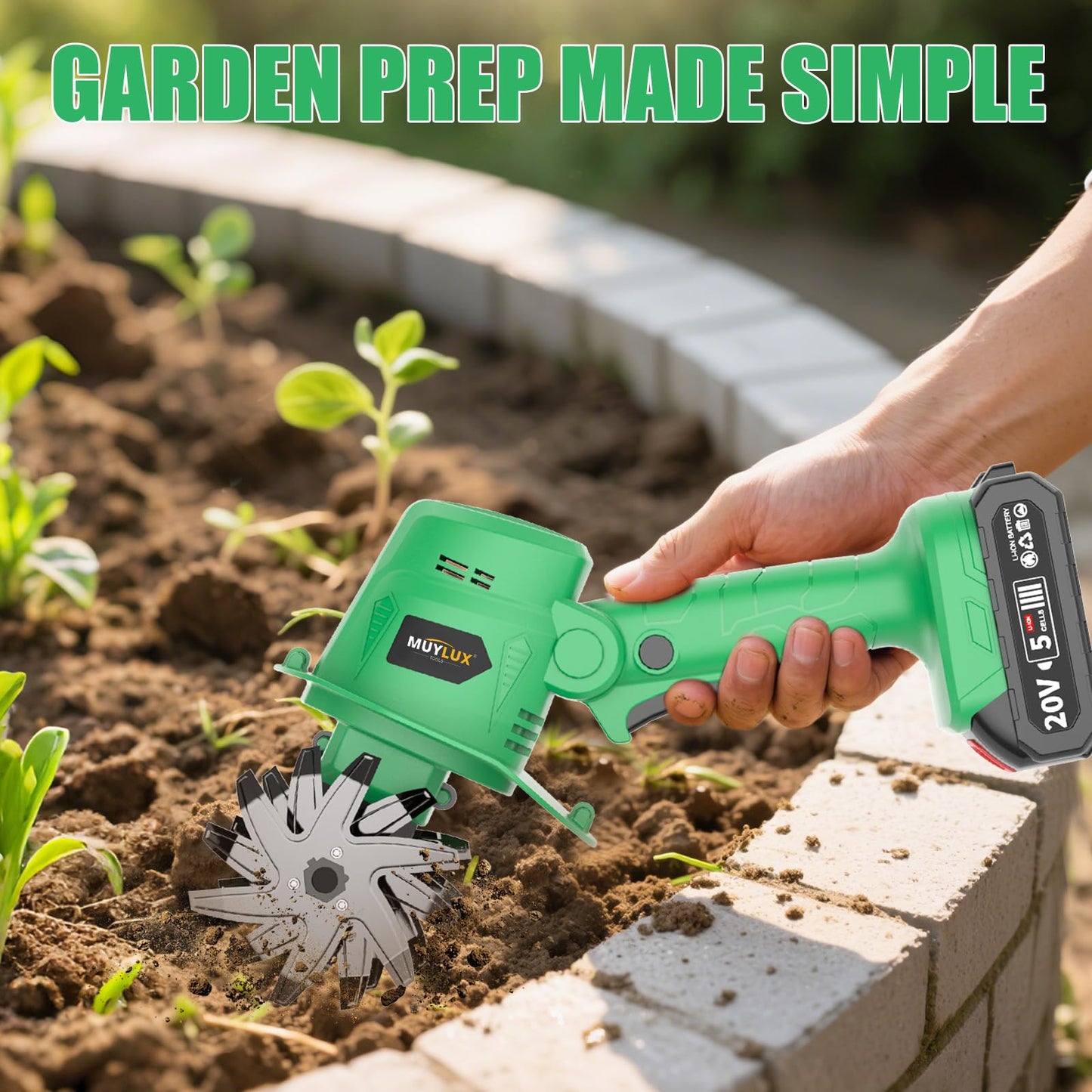 Muylux 20V Cordless Tiller Cultivator for Gardening, Electric Garden Tiller with Only 1 x 2.0Ah Battery & Charger, Garden Rototiller for Lawn Gardening Soil Cultivation