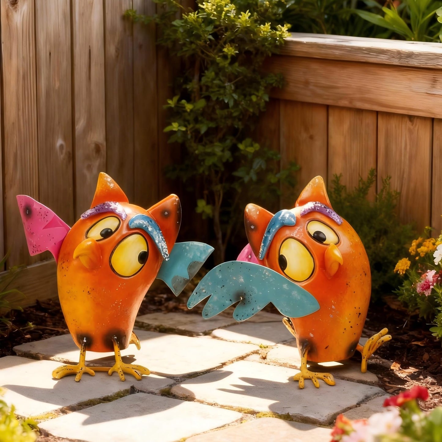 Natelf Bird Garden Decor for Outside, Outdoor Bird Statues Yard Art Set of 2, Wacky Funny Metal Figurines Gifts for Grandma Mom Women