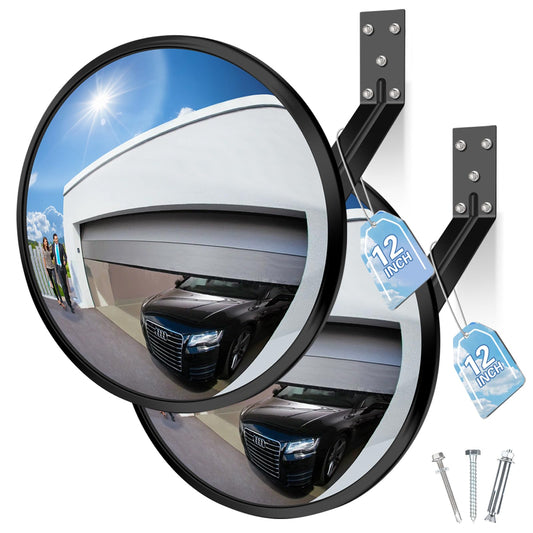 Narremcoy 2 Pcs 12” Acrylic Convex Mirror - Adjustable Wide Angle View Security Traffic Mirror Indoor Outdoor, Wall Mounting Corner Blind Spot for Garage Warehouse, School, Store Safety and Office