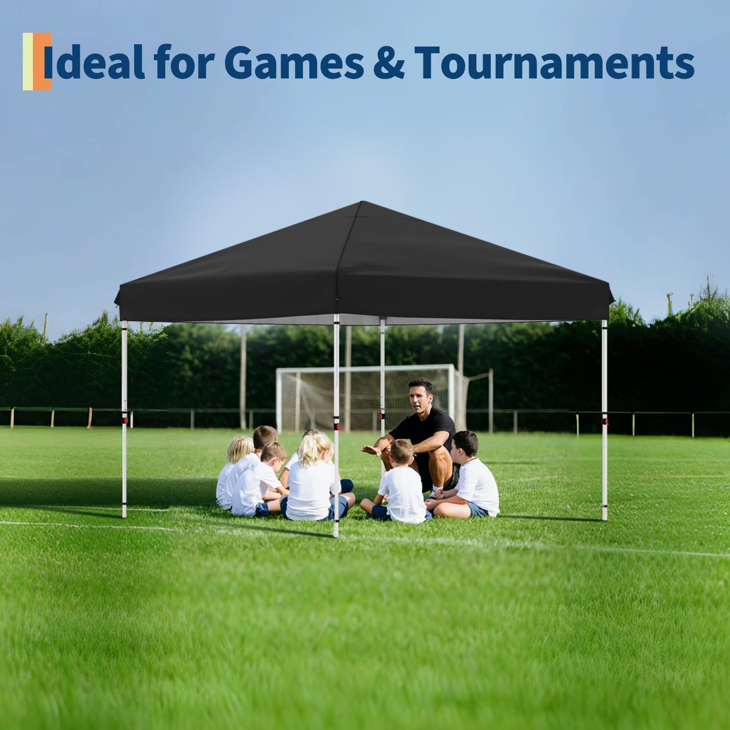 GarveeLife 10x10 Pop Up Canopy with One Button Push Setup - Heavy Duty Outdoor Canopy Tent with Portable Roller Bag - 3 Adjustable Height, 4 Weight Bags, 8 Stakes & 4 Guy Ropes Included, Black