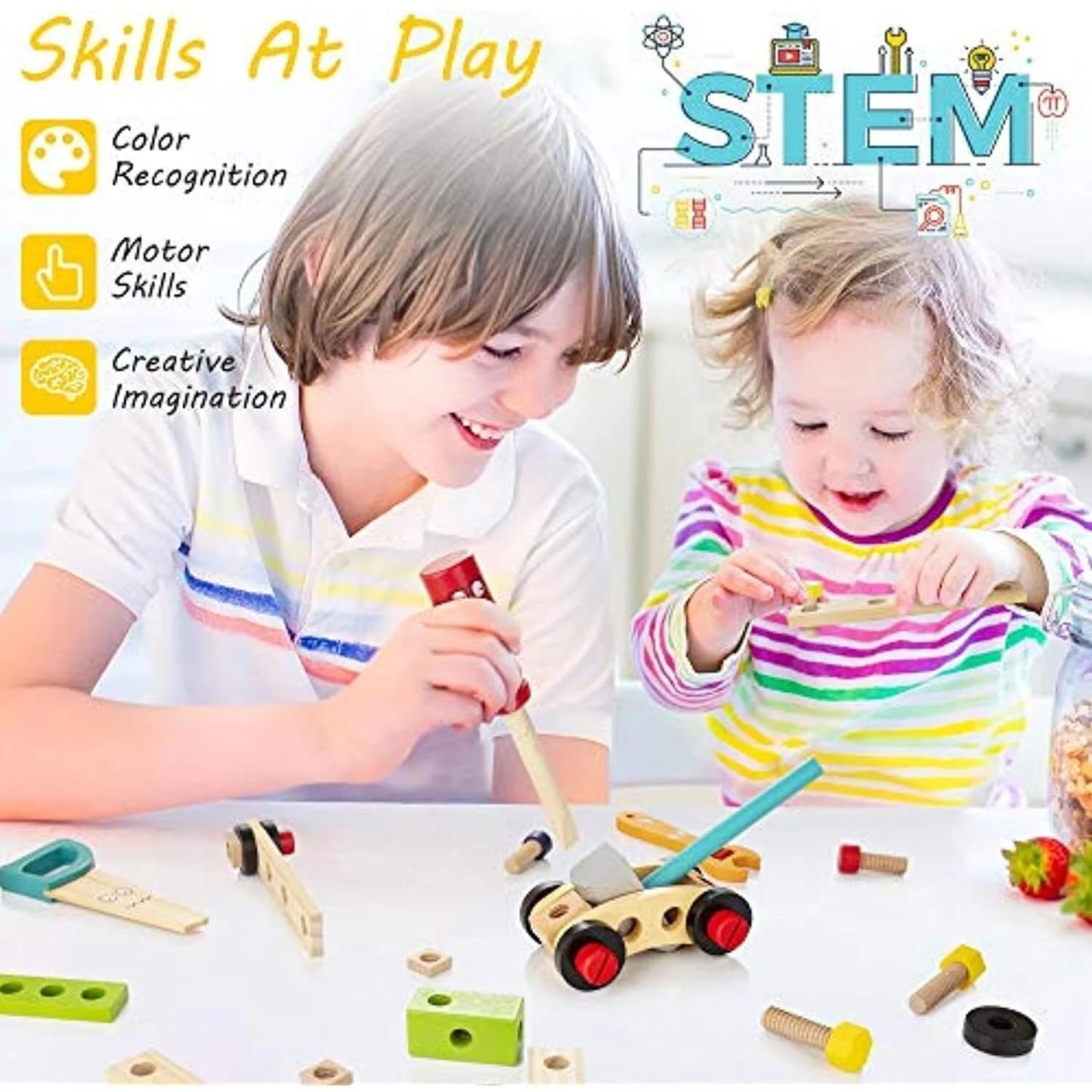 KIDWILL Tool Kit for Kids, 36-Piece Wooden Toddler Tools Set Includes Tool Box, Montessori Educational Stem Construction Toys for 2 3 4 5 6 Year Old Boys Girls, Best Birthday Gift for Kids