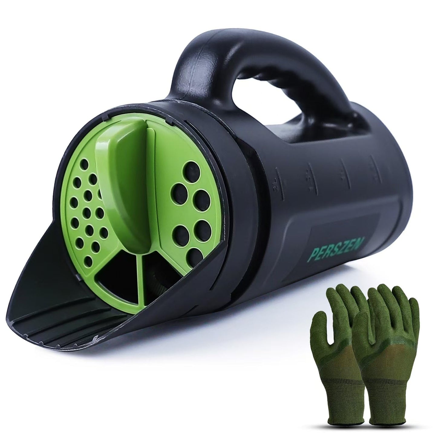 PERSZEN Seed Spreader Hand Held, Hand Spreader Lawn and Garden for Fertilizer Grass Seed Salt Ice Melt Earth Food, Seed Shaker with Multiple Adjustable Opening Sizes for All Purpose, Up to 80 Oz