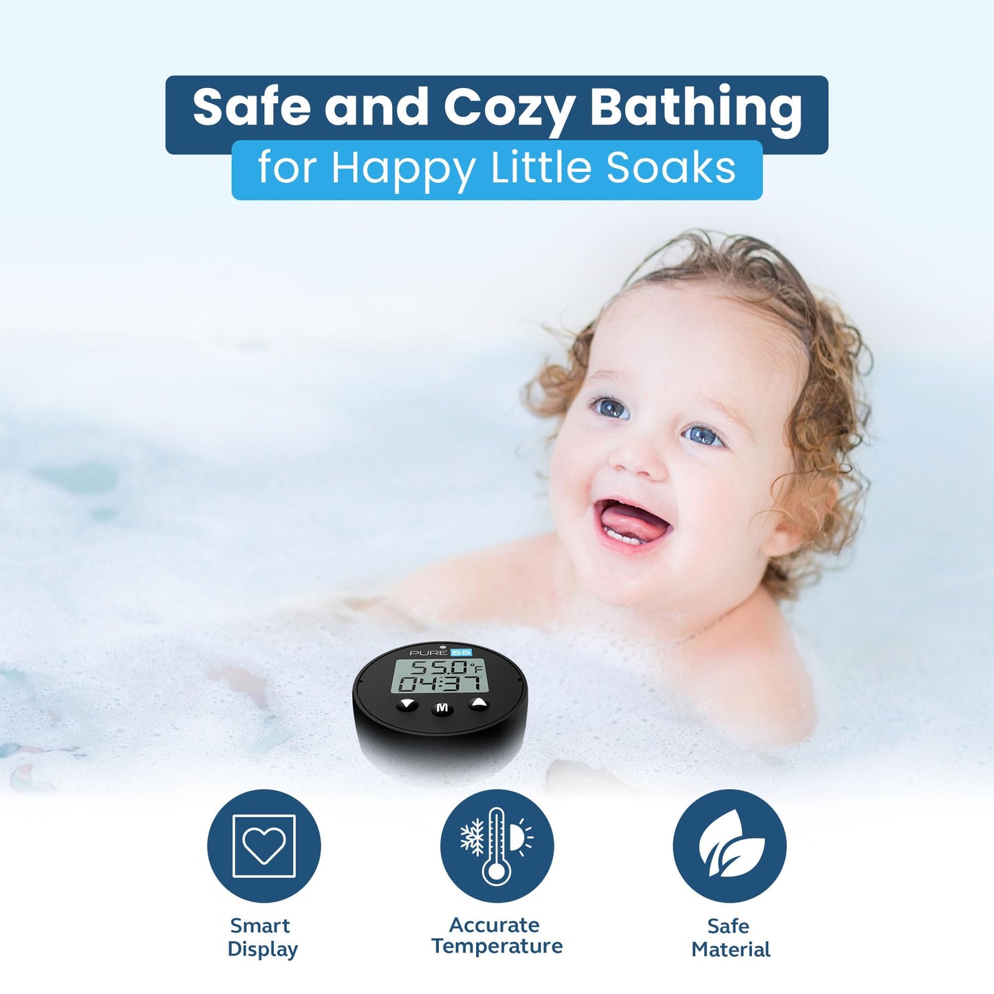 Pure55 PlungeGauge 3-in-1 Cold Plunge Thermometer with Clock & Timer - Ice Bath Water Thermometer with Easy 3-Button Control - Floating Design & IPX7 Waterproof with Audible Beep & LED Indicators