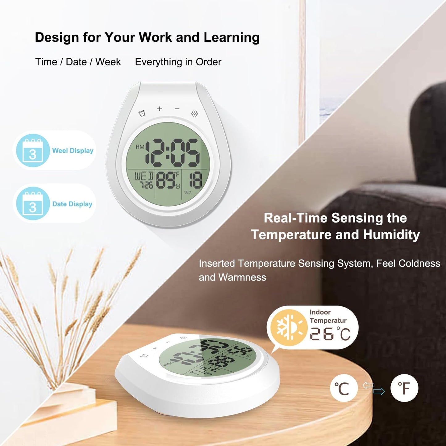 EternaHora Shower Clock Waterproof, Bathroom Clock with Temperature & Shower Timer, Small Digital Wall Clock Battery Operated with Suction Cup and Hanging Hole for Kitchen