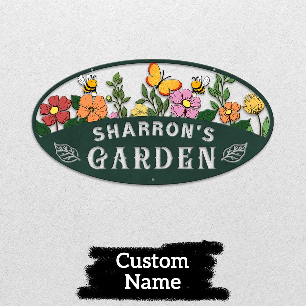 MeMate Garden Signs, Personalized Metal Signs, Garden Sign to Personalize, Customized Name Wall Art for Garden Outdoor Decor, Large Sign for Vegetable Garden She Shed, Personalized Outdoor Plaque