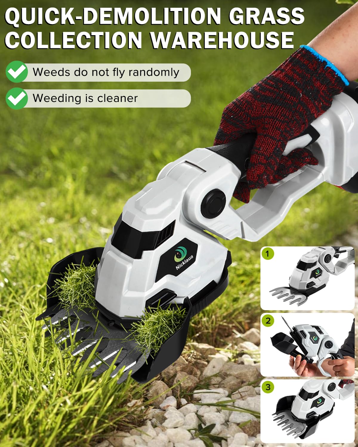 Cordless Hedge Trimmer,Cordless Grass Shear & Shrubbery Trimmer,with a 5.3-inch Lawn Mower Blade,Hedge Trimmer with 2 PCS Batteries, for Garden,Lawn.Note: It Does not Include the 9-inch Blade.