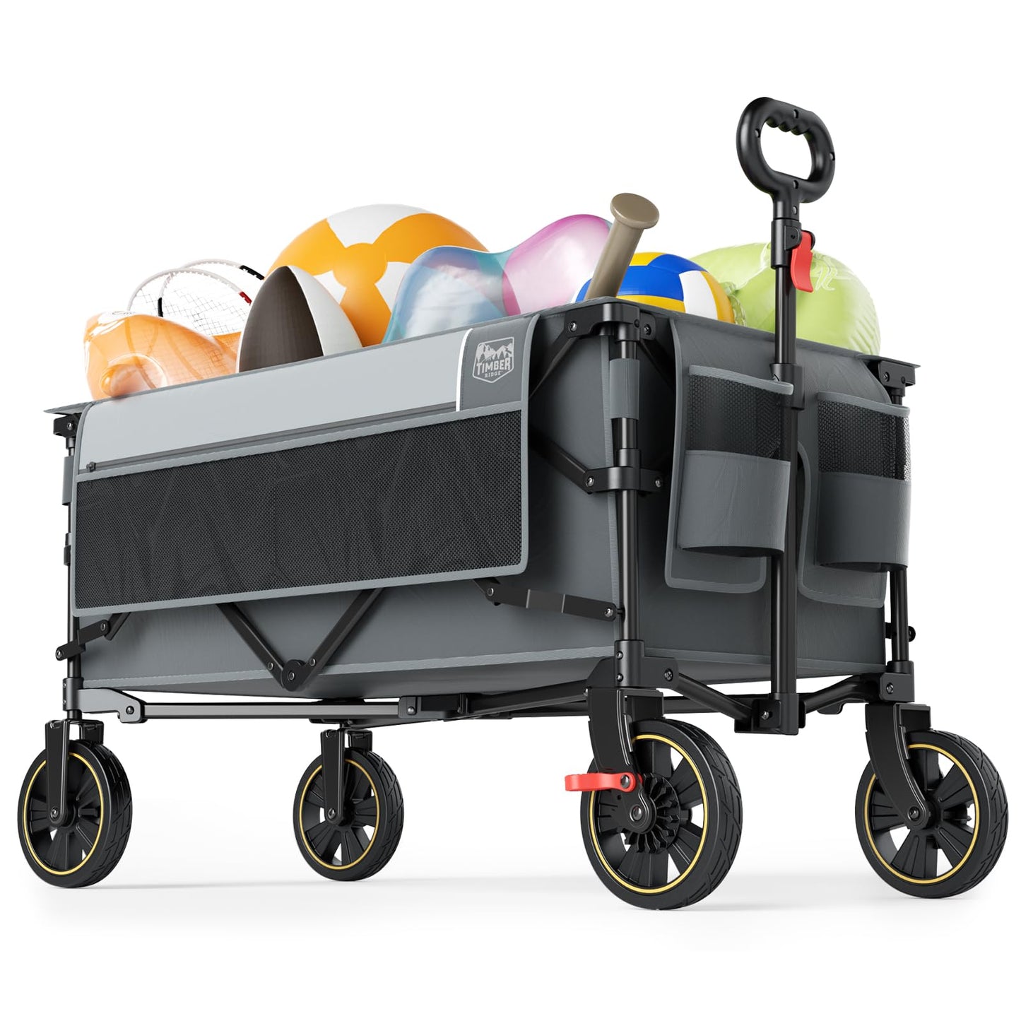 Timber Ridge Collapsible Wagon Cart with Brakes, 400lbs Heavy Duty Large Capacity Compact Portable Folding Wagon, Utility Grocery Cart for Camping, Gardening, Shopping-Grey
