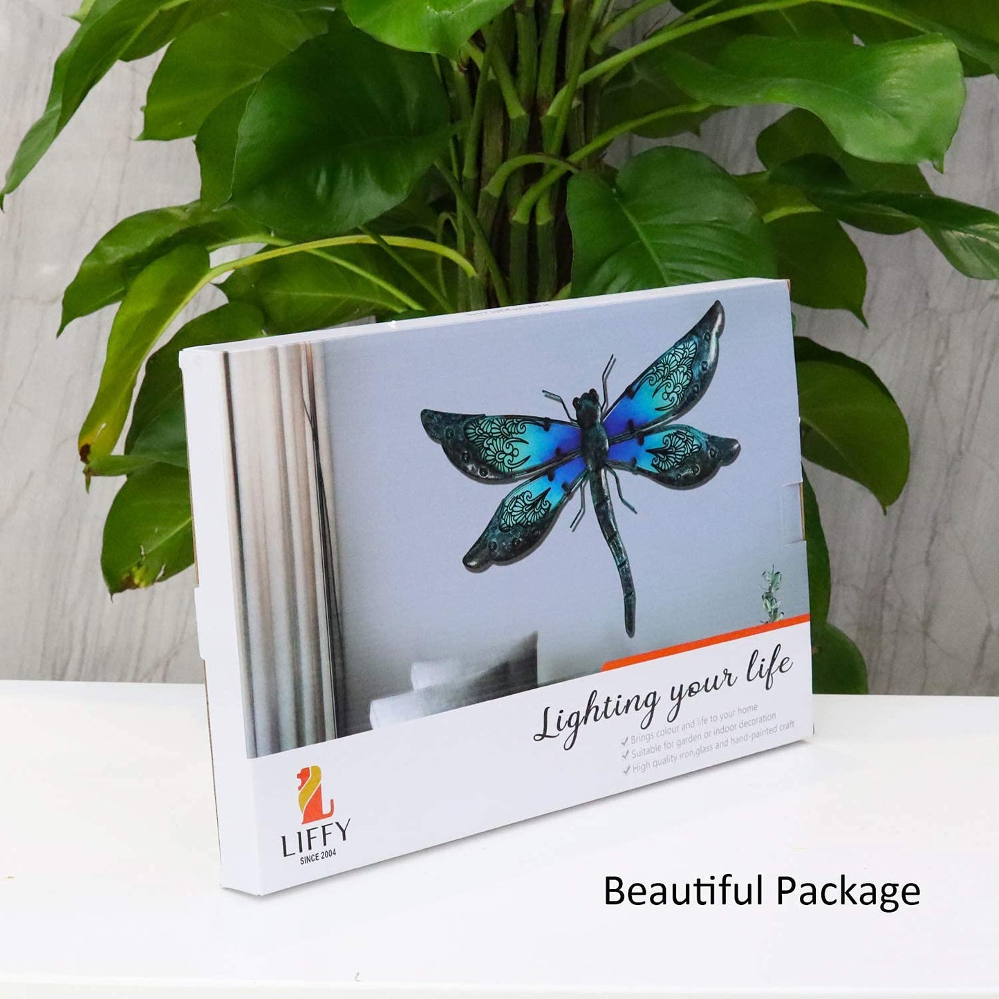 LIFFY Metal Dragonfly Wall Decor - Outdoor Garden Art for Patio, Living Room, Bedroom - Dragonfly Gifts (14inch, Metal & Glass)