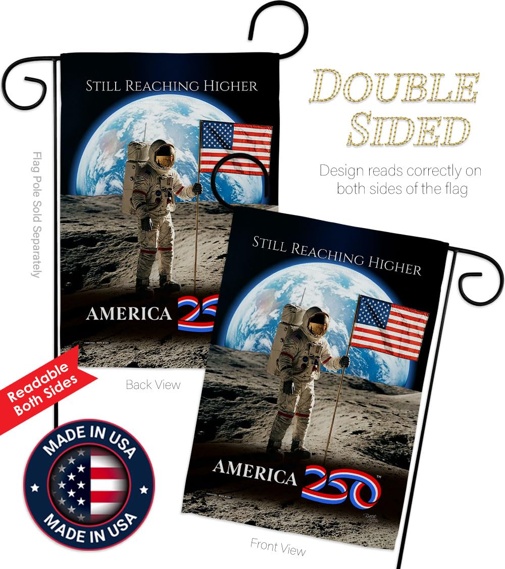 America 250 Flag Astronaut Milestone Moon Landing Garden Poster 2 Pcs Pack Official Licensed Merchandise Garve Yard Decor Canvas Print Textile Woven Tapestry USA 250th Anniversary Decoration Gift