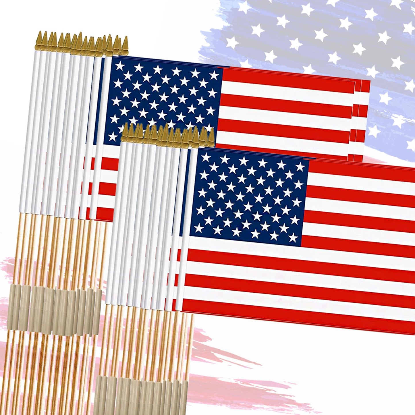 12x18 Inch American Flags on Stick - Patriotic American Flags for Outside, USA Stick Flag Perfect for Independence Day, Memorial Day, 4th of July Decorations (12)