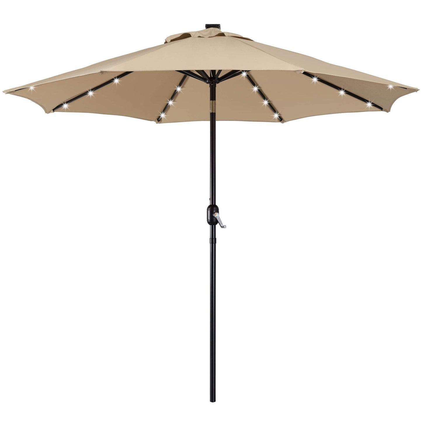 Yaheetech 9FT Solar Powered Patio Umbrella - UV Protection Market Table Umbrella w/ 32 LED Lights & Push Button Tilt & Crank Lift System for Garden/Lawn/Deck/Backyard/Pool,Tan