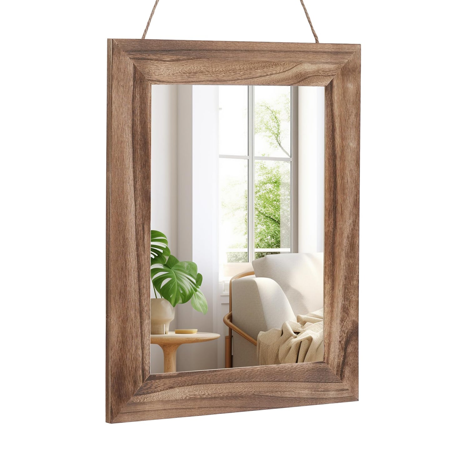 QDSSDECO 16"×20" Wall Mirror Farmhouse Decor Rectangular Mirror Hanging for Bathroom, Vanity, Bedroom, Entryway, Living Room,Brown