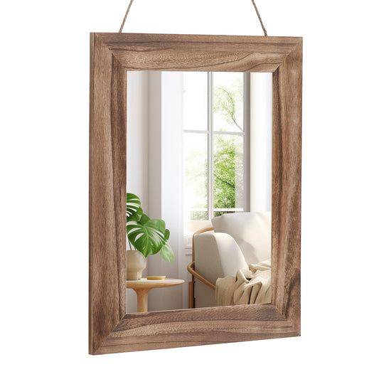 QDSSDECO 16"×20" Wall Mirror Farmhouse Decor Rectangular Mirror Hanging for Bathroom, Vanity, Bedroom, Entryway, Living Room,Brown