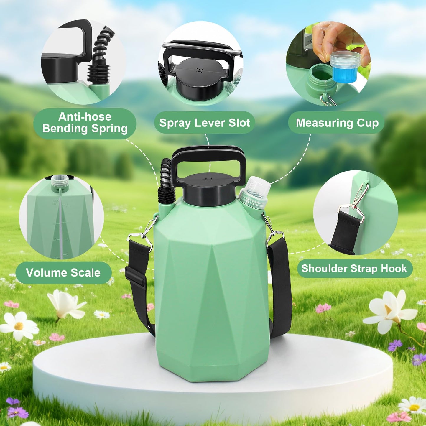 1.35 Gallon Battery Powered Sprayer, Electric Garden Sprayer with 3 Adjustable Pressures, Battery Indicator, Telescopic Wand, 4 Nozzles, Rechargeable Automatic Pump Sprayer for Lawn, Weed, Yard Care